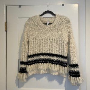 Anthropology Amadi Cora Fringed Cream & Black Knit Sweater Size Small